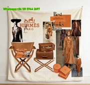 Hermès Paris Vintage Luxury Orange Fashion Collage Flannel Throw Blanket IMG_5165